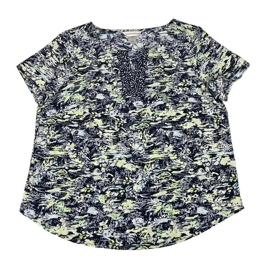Christopher & Banks Women's Short Sleeve Print Blouse size Medium